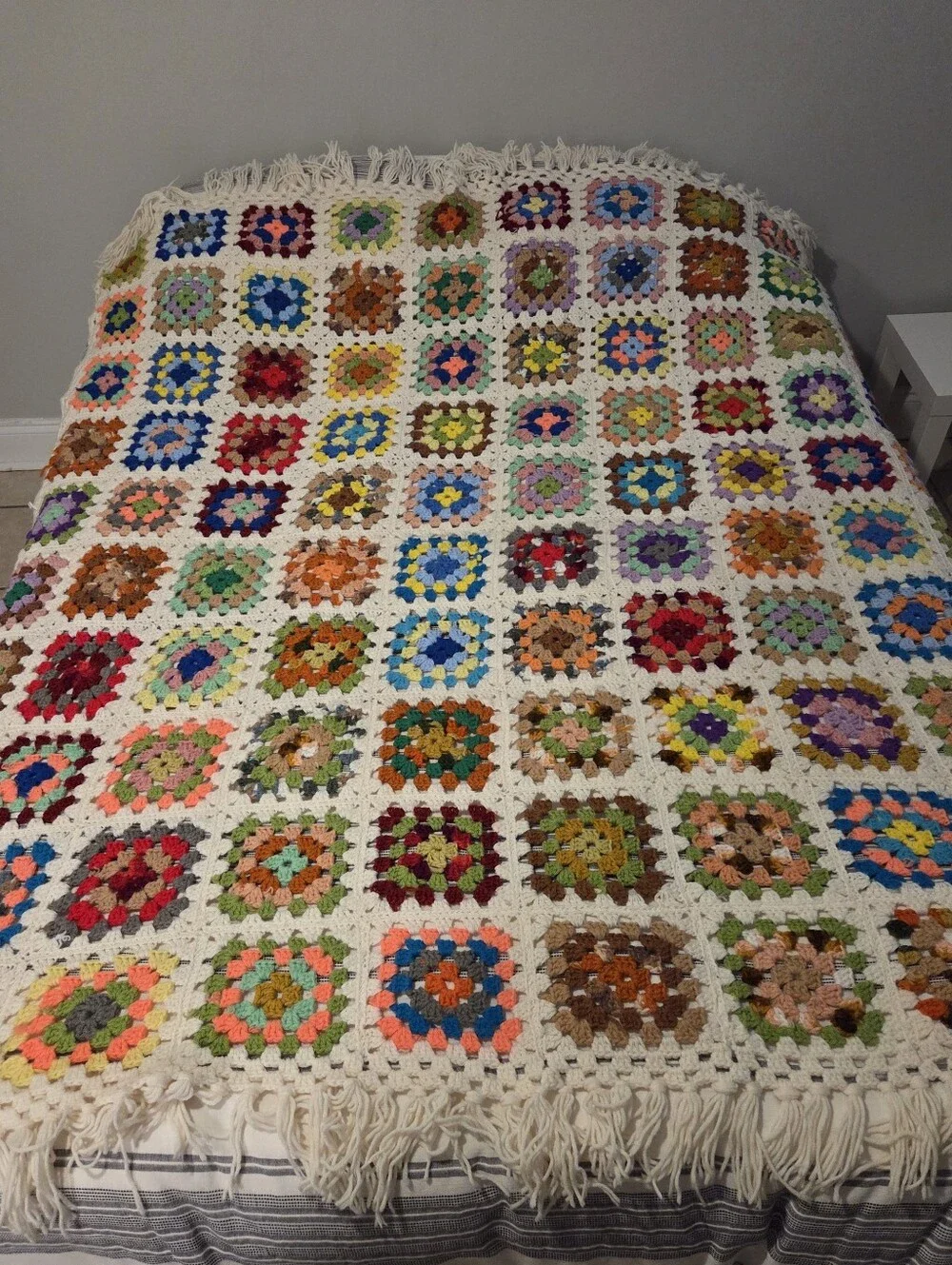 Handmade Vintage Crochet Granny Square Afghan Blanket - 66